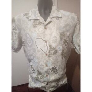 Tommy Bahama Shirt Mens Medium Silk Linen Floral Tropical Short Sleeve Hawaiian